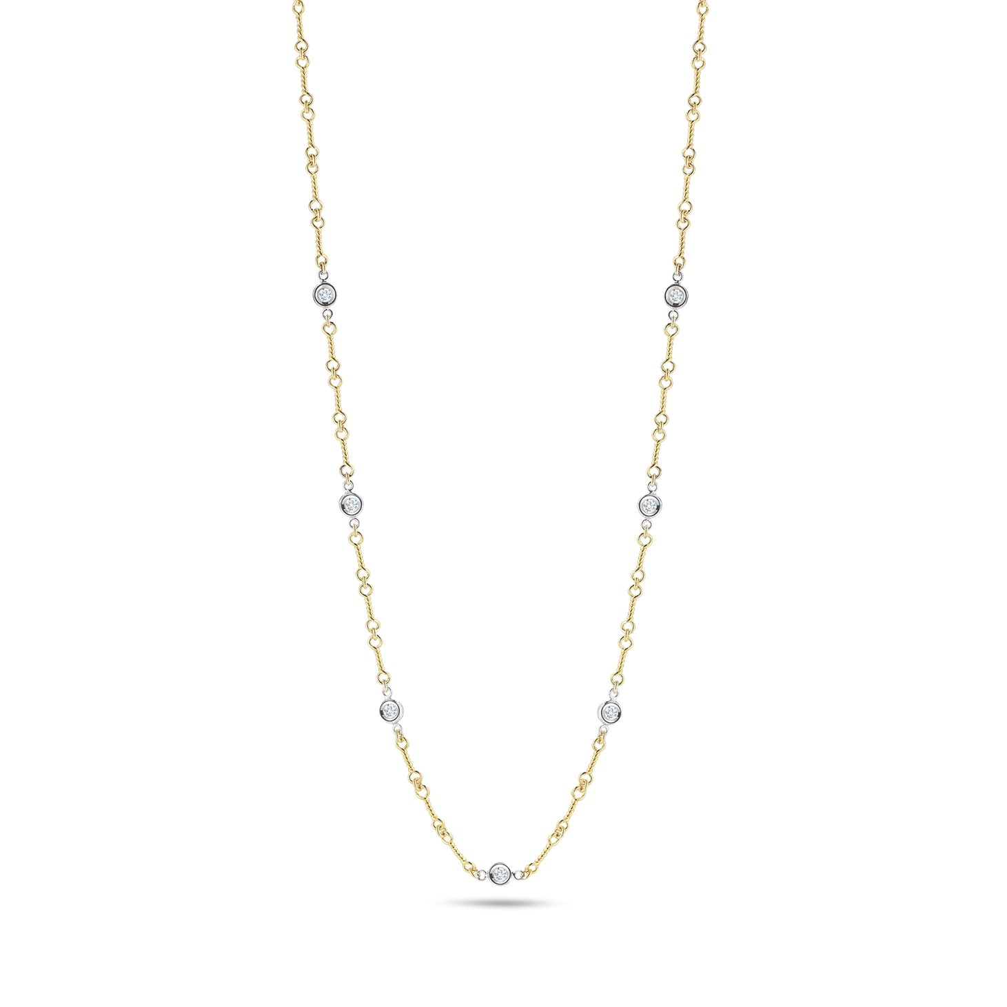 Roberto Coin 18K Yellow and White Gold Diamonds by the Inch 7 Station Dogbone Necklace