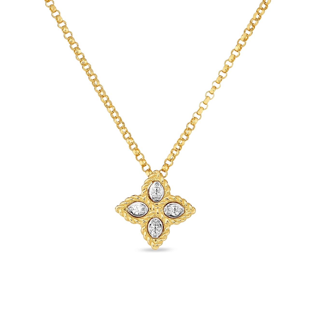 Roberto Coin 18K Yellow Gold Princess Small Diamond Flower Pendant Necklace