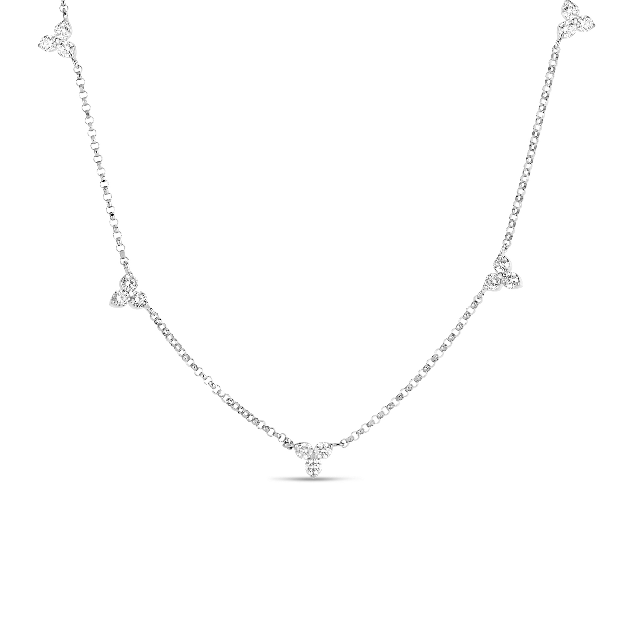 Roberto Coin 18K White Gold Diamonds by the Inch 5 Station Flower Necklace