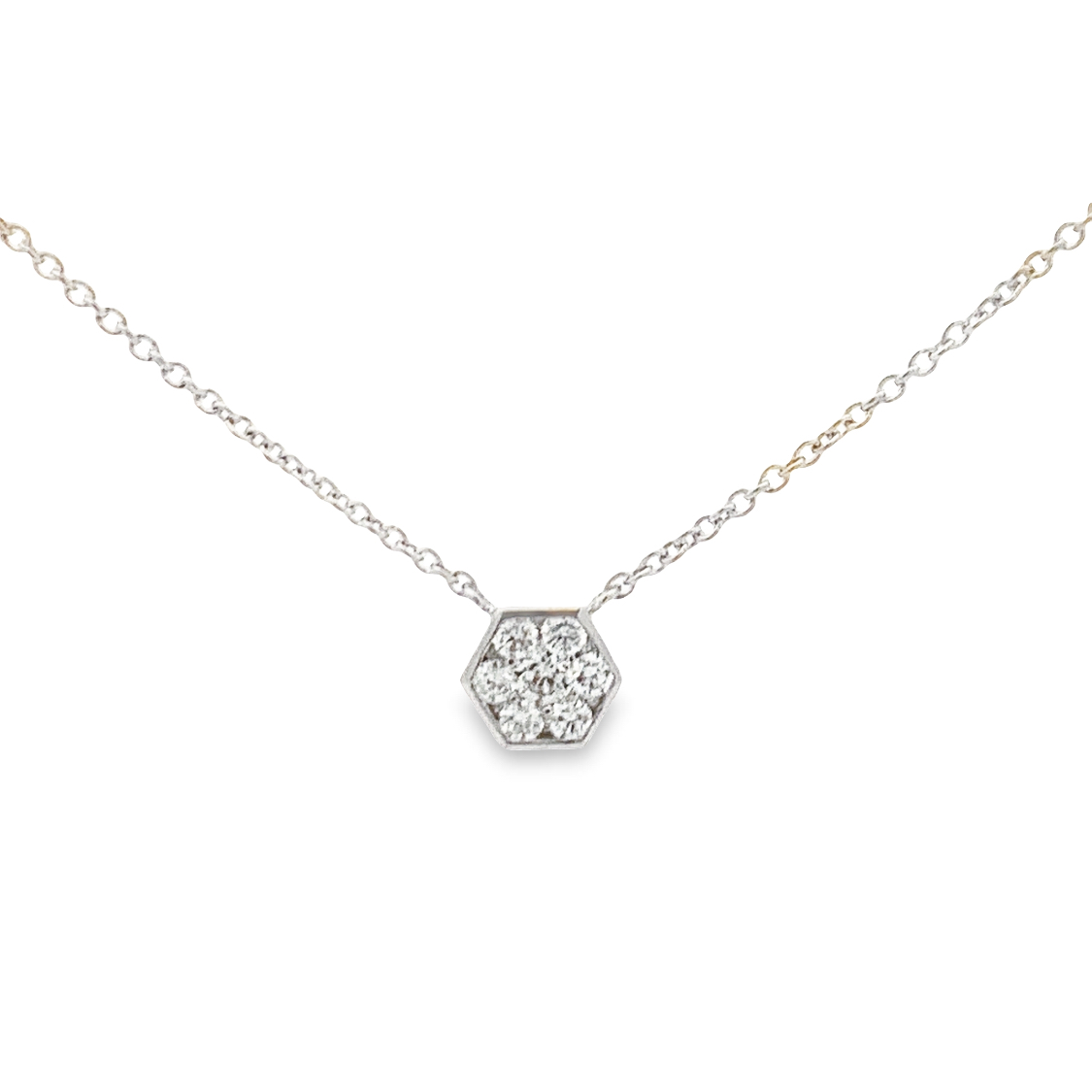 Damaso 18K White Gold Diamond Hexagon Necklace