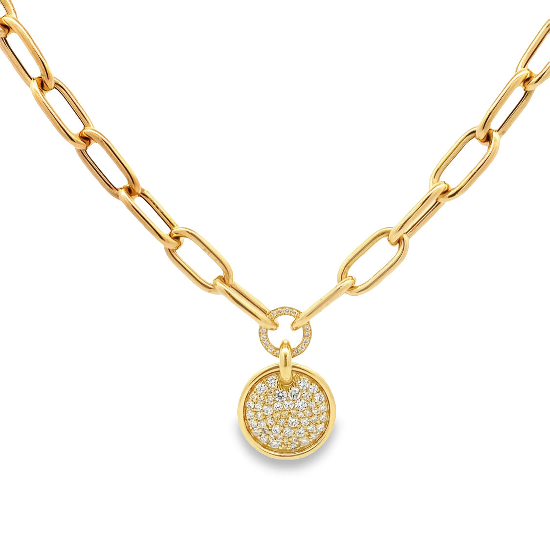 Damaso 18K Yellow Gold Oval Link Diamond Pendant Necklace