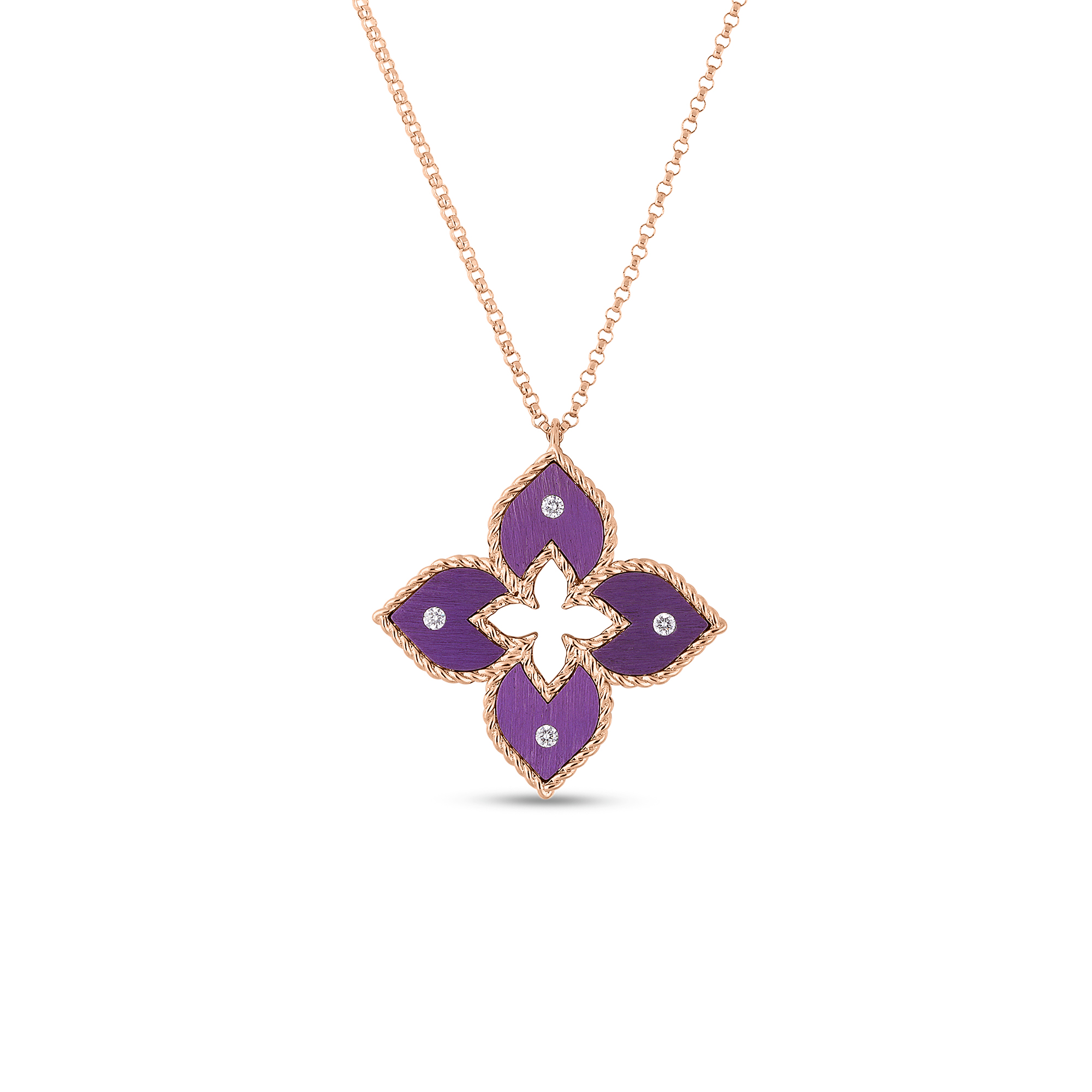 Roberto Coin 18K Rose Gold Medium Diamond Purple Titanium Venetian Princess Necklace