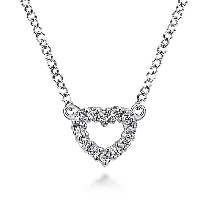 Gabriel & Co. 14K White Gold Dainty Diamond Open Heart Necklace