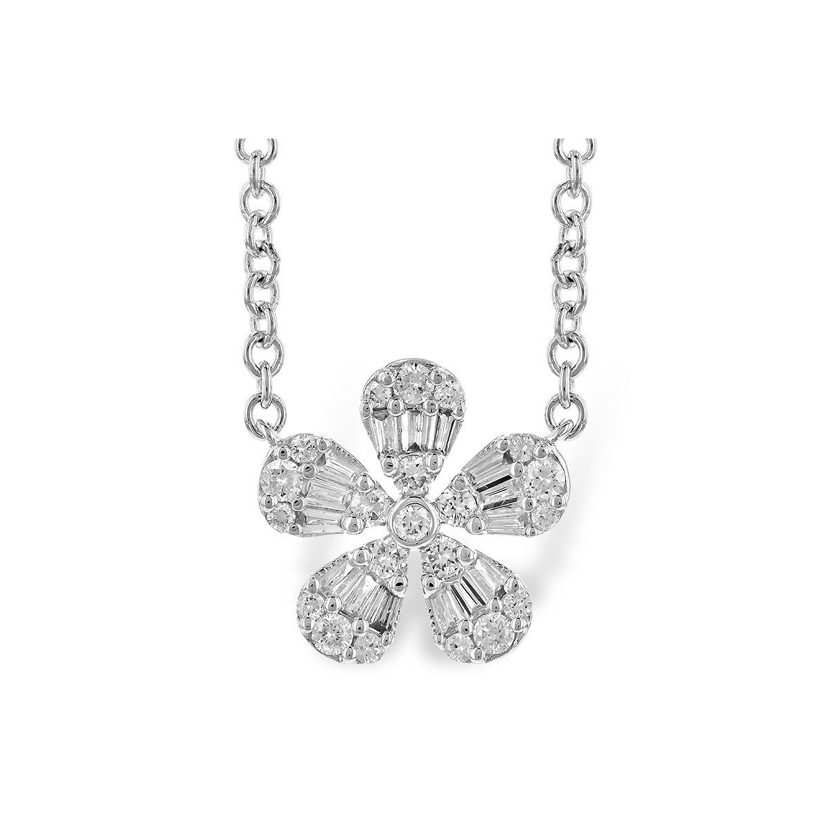 Allison Kaufman 14K White Gold Diamond Flower Necklace