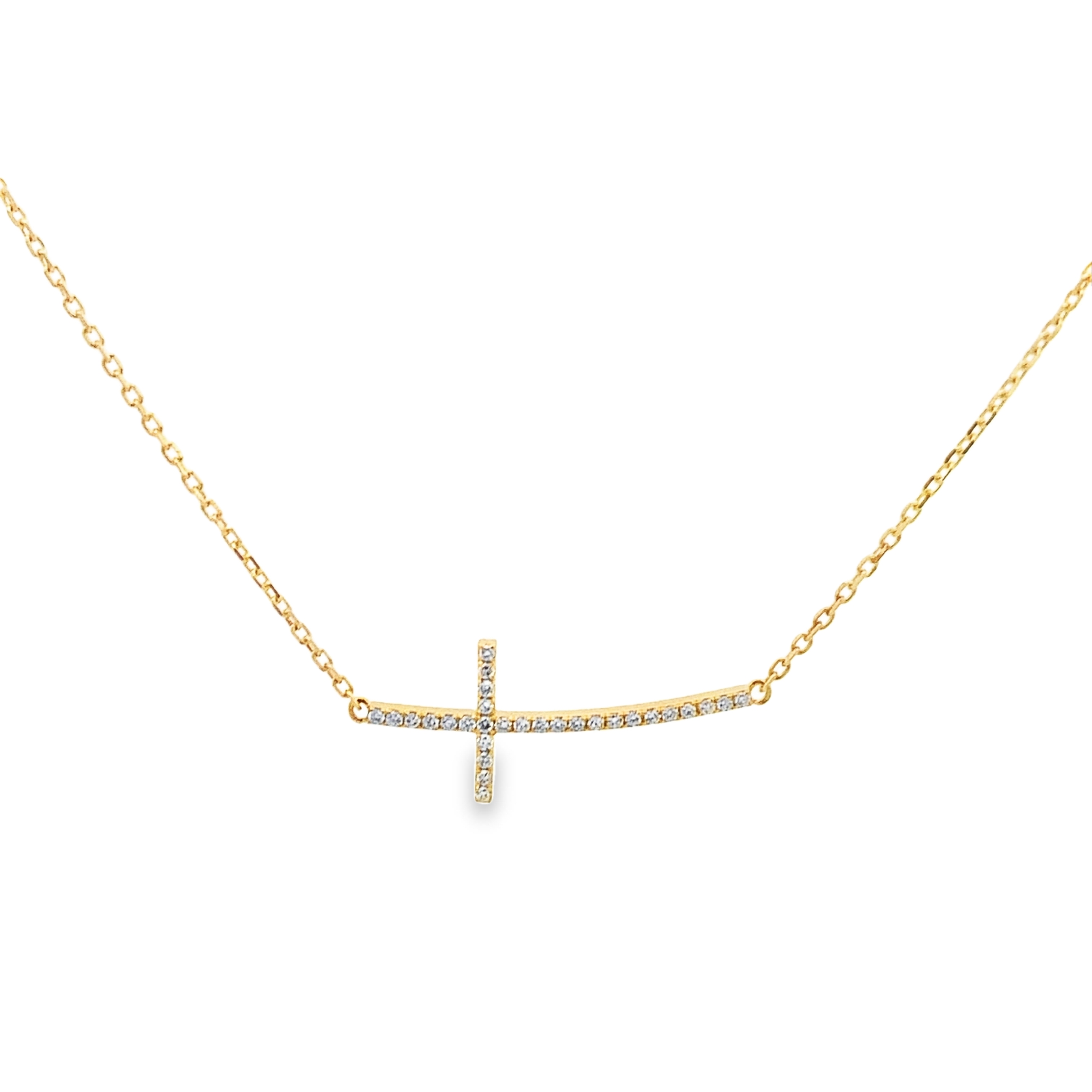 18K Yellow Gold Diamond Horizontal Cross Necklace