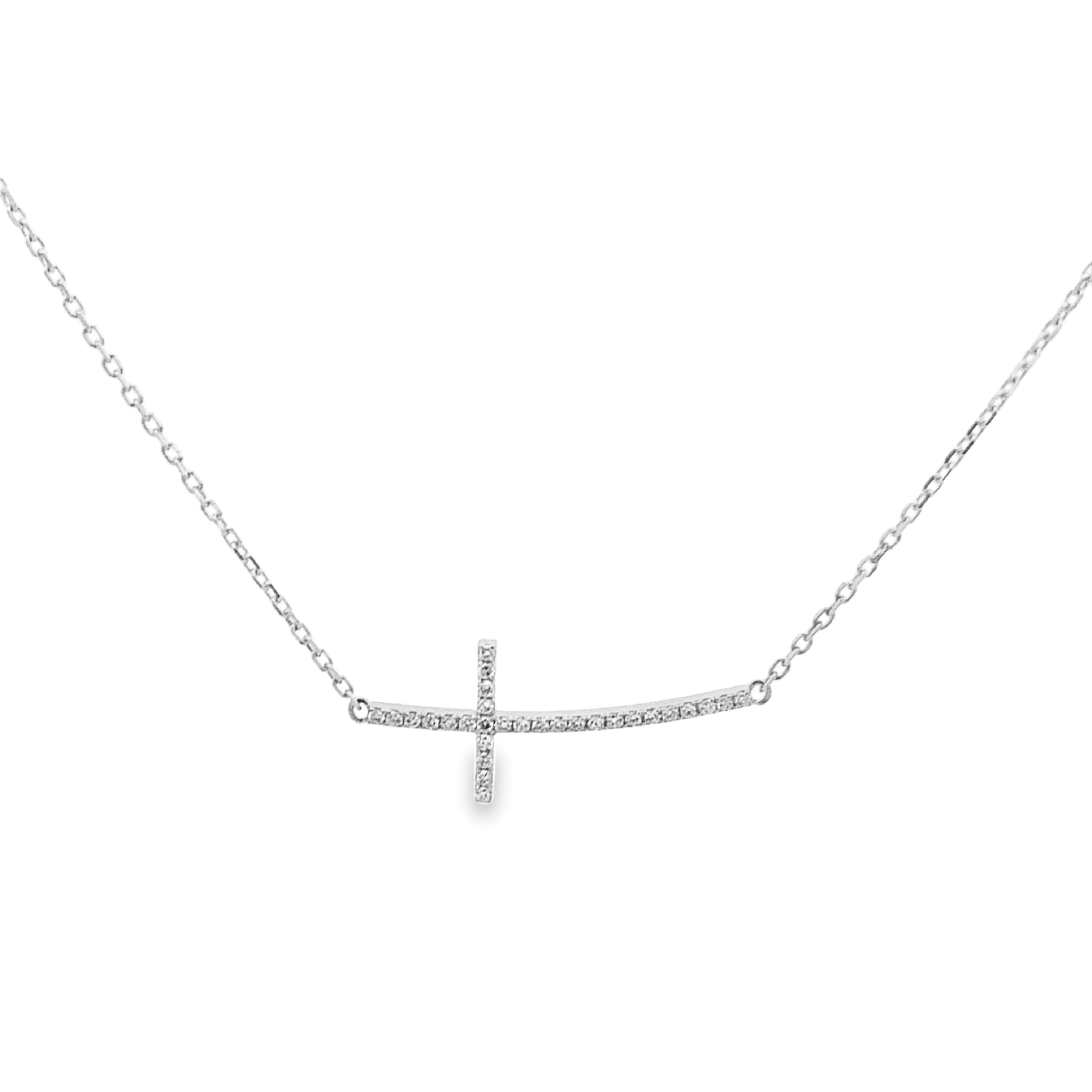 18K White Gold Diamond Horizontal Cross Necklace