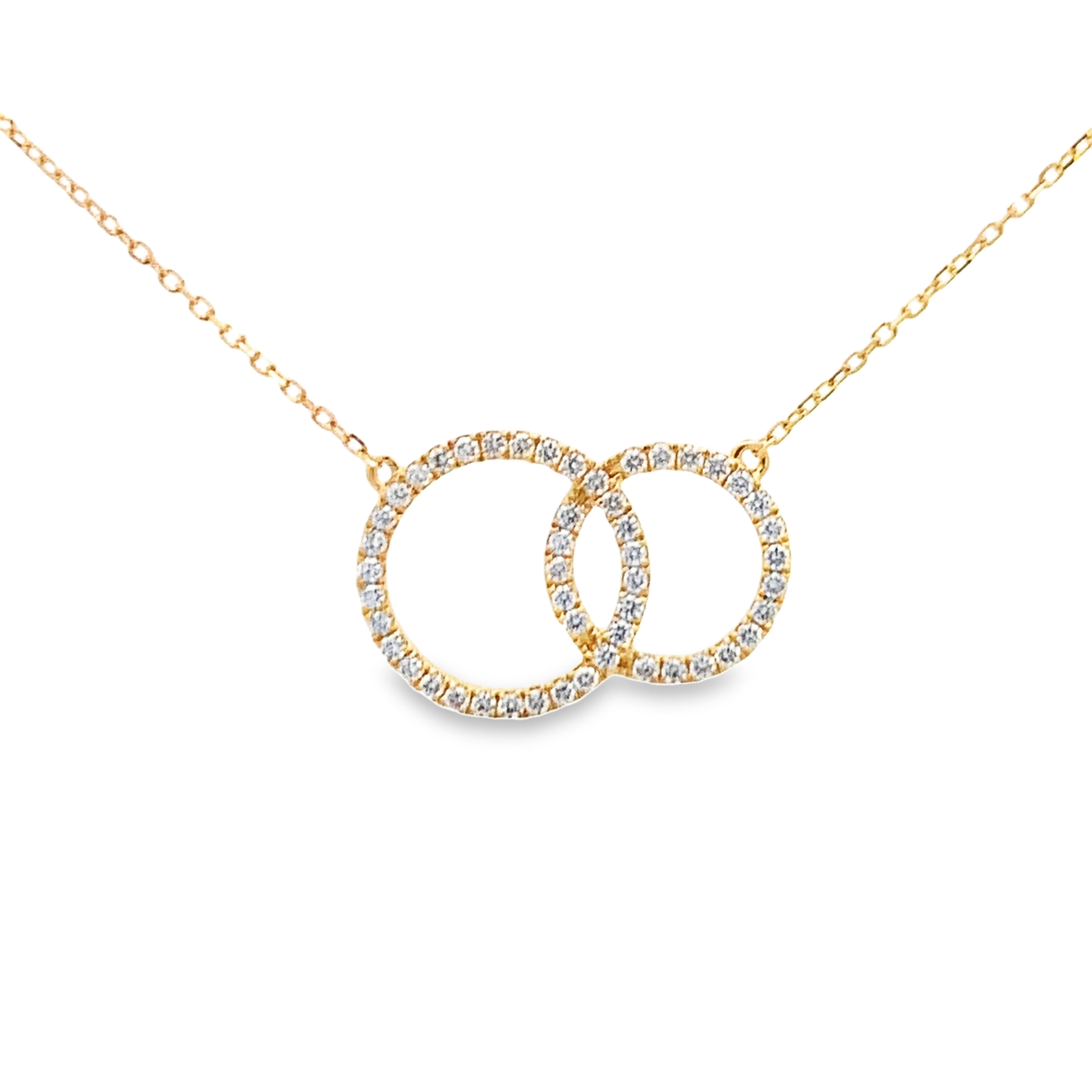 18K Yellow Gold Diamond Interlocked Circles Necklace