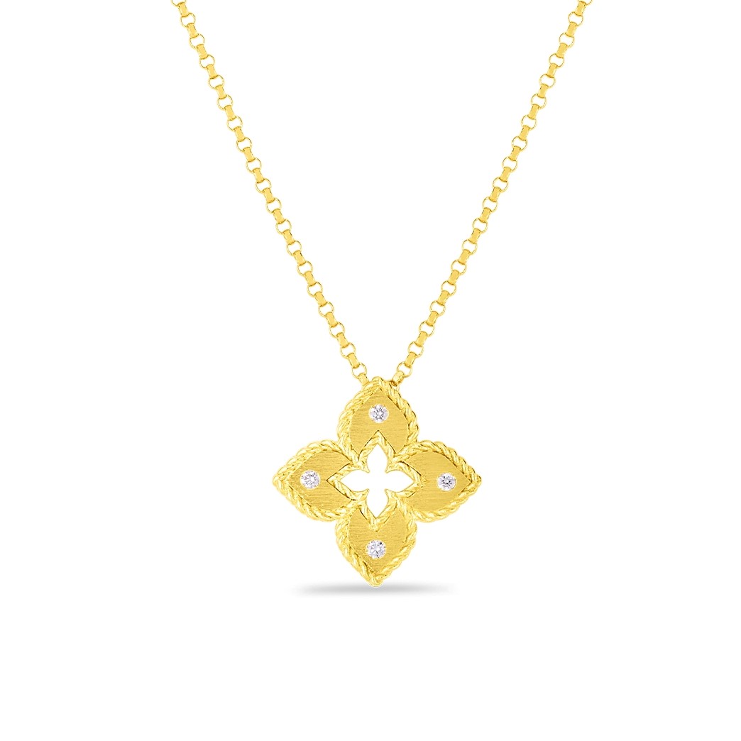 Roberto Coin 18K Yellow Gold Venetian Princess Petite Diamond Accent Satin Flower Pendant Necklace