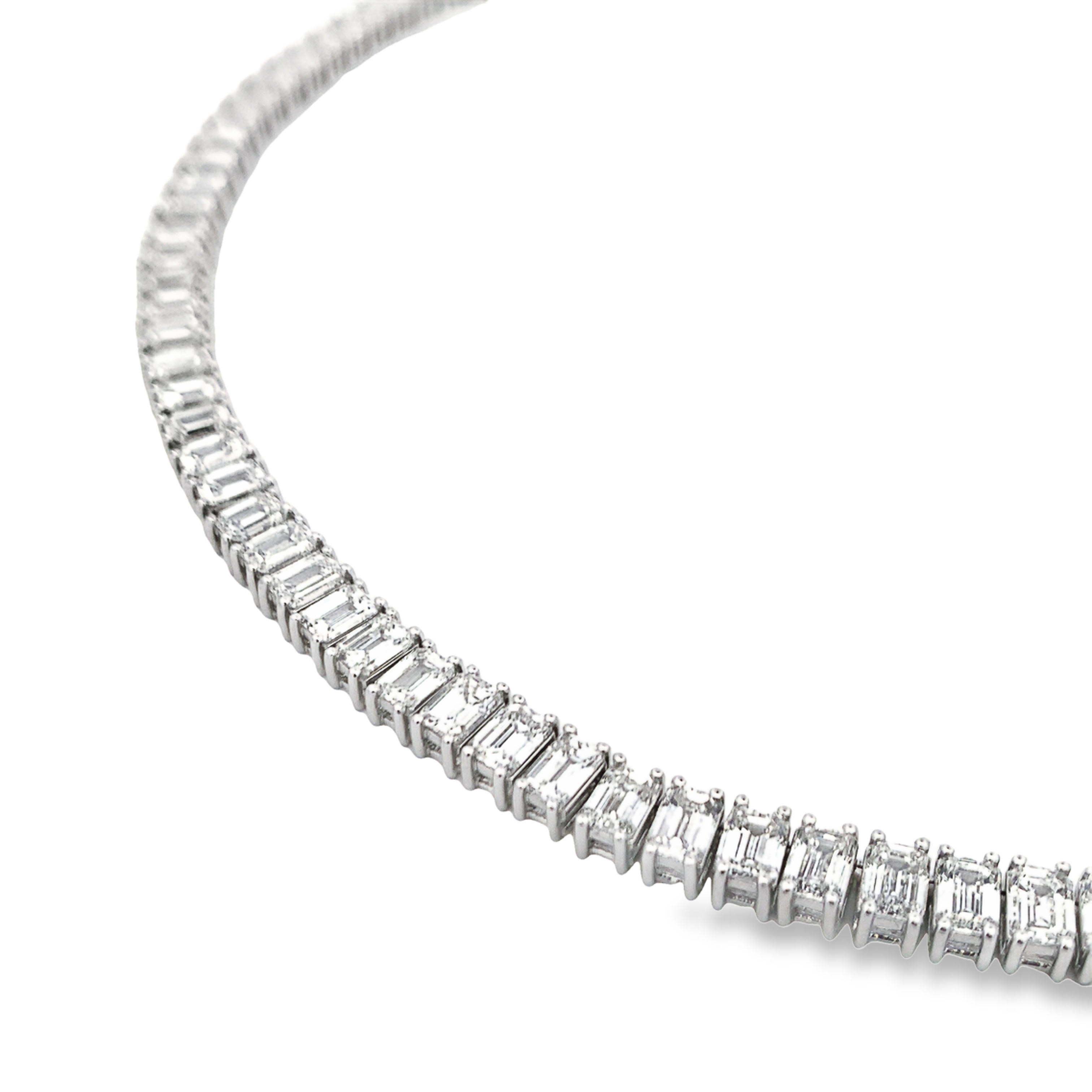 Norman Silverman 18K White Gold Emerald Cut Diamond Tennis Necklace