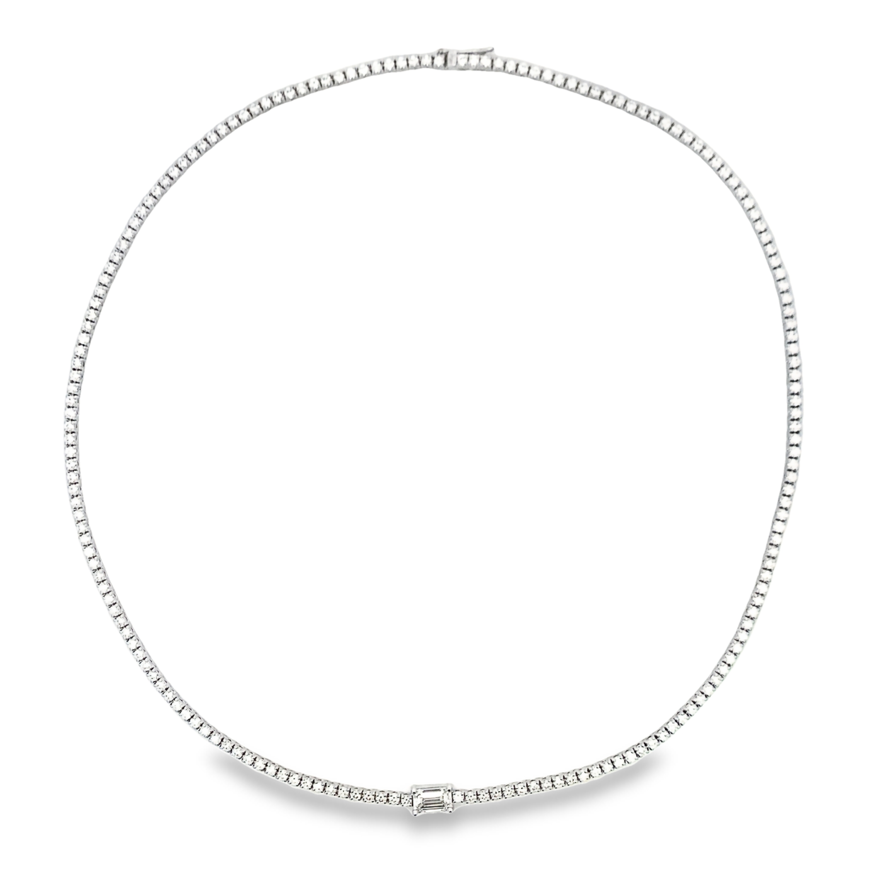 Norman Silverman 18K White Gold Emerald Cut Accent Diamond Tennis Necklace