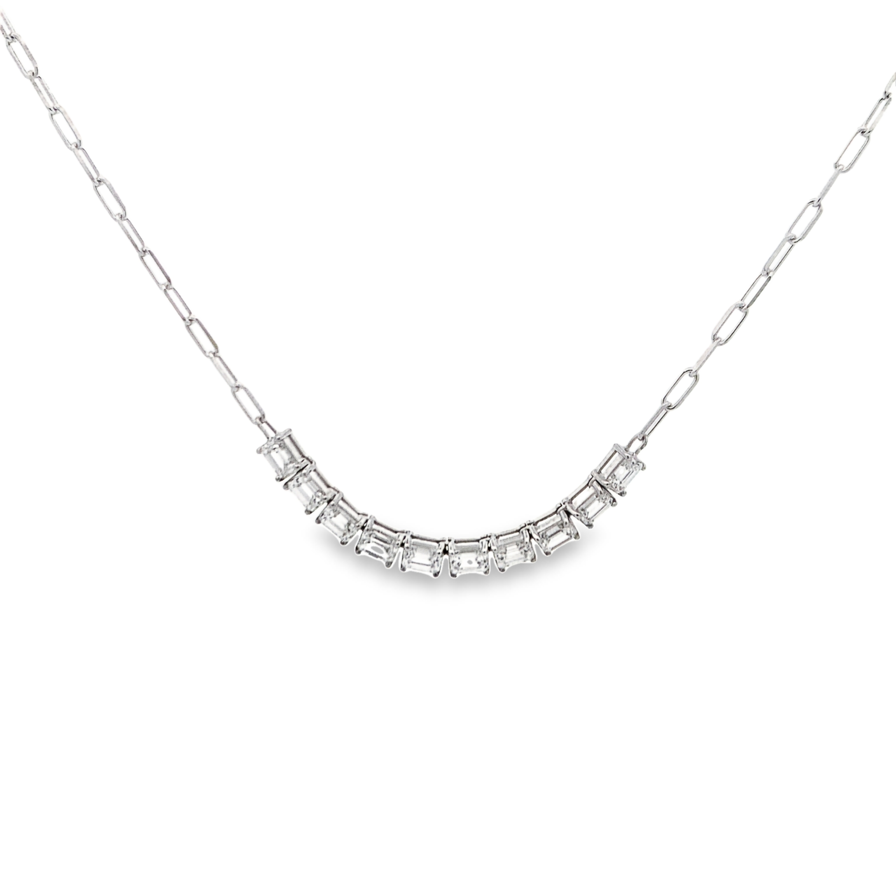 Norman Silverman 18K White Gold Floating Emerald Cut Diamond Necklace