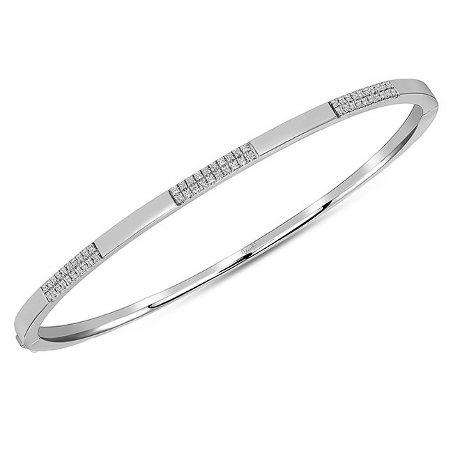 Uneek 14K White Gold Bangle Bracelet with 60 Round Diamonds 0.21 Tcw VS2-SI1 50X60mm