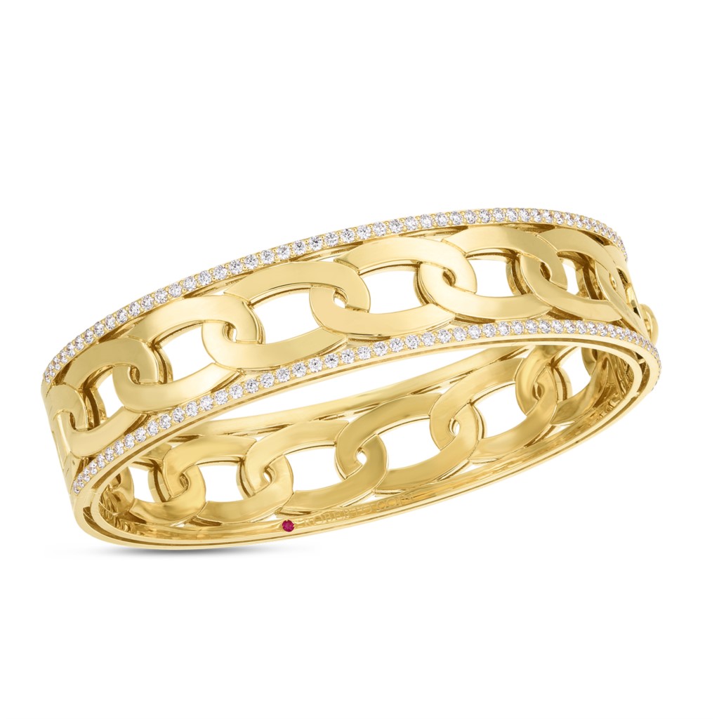 Roberto Coin 18K Yellow Gold Navarra Diamond Medium Bangle 48x58