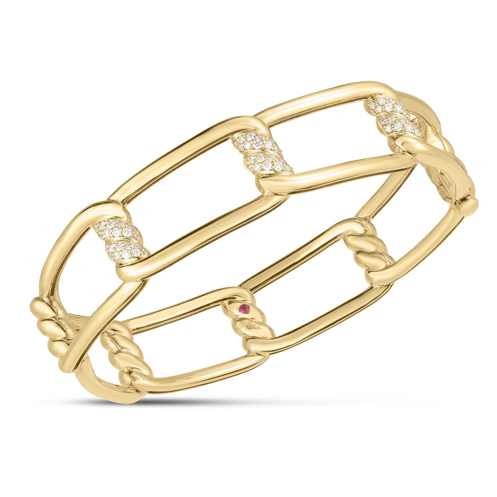 Roberto Coin 18K Yellow Gold Cialoma Bangle Bracelet 48X58mm with Round Diamonds 0.38 TCW G-H SI