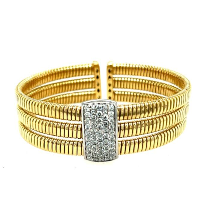 18K White & Yellow Gold Bangle Bracelet with 52 Round Diamonds 1.35 TCW G-H VS2-SI