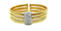 18K White & Yellow Gold Bangle Bracelet with 52 Round Diamonds 1.21 TCW G-H VS2-SI