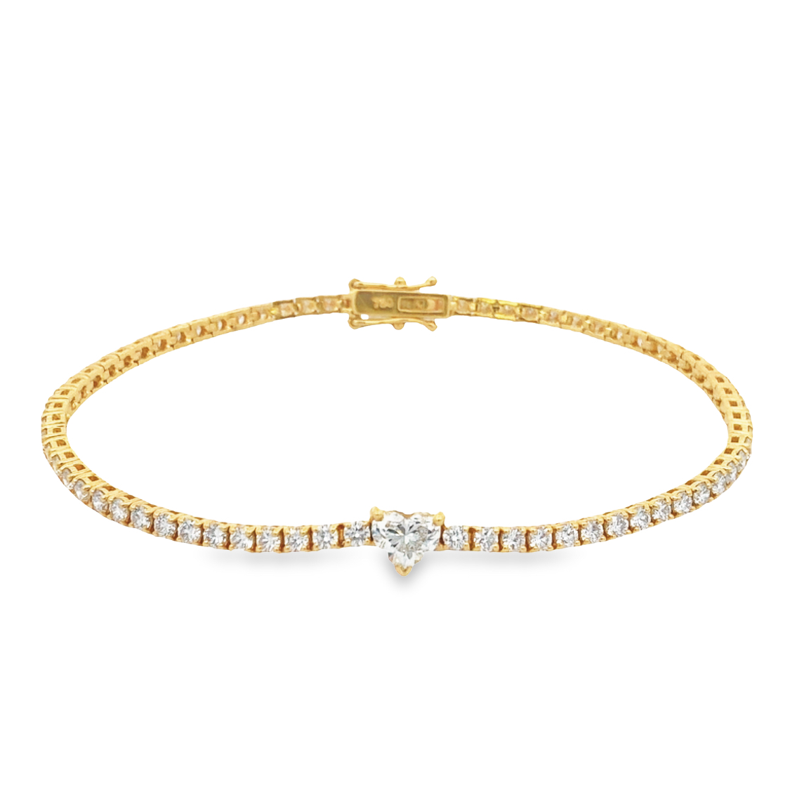 Norman Silverman 18K Yellow Gold Bracelet with 1 Heart Cut Diamond 0.52 TCW H VS2 & 73 Round Brilliant Cut Diamonds 2.75 TCW G-H VS