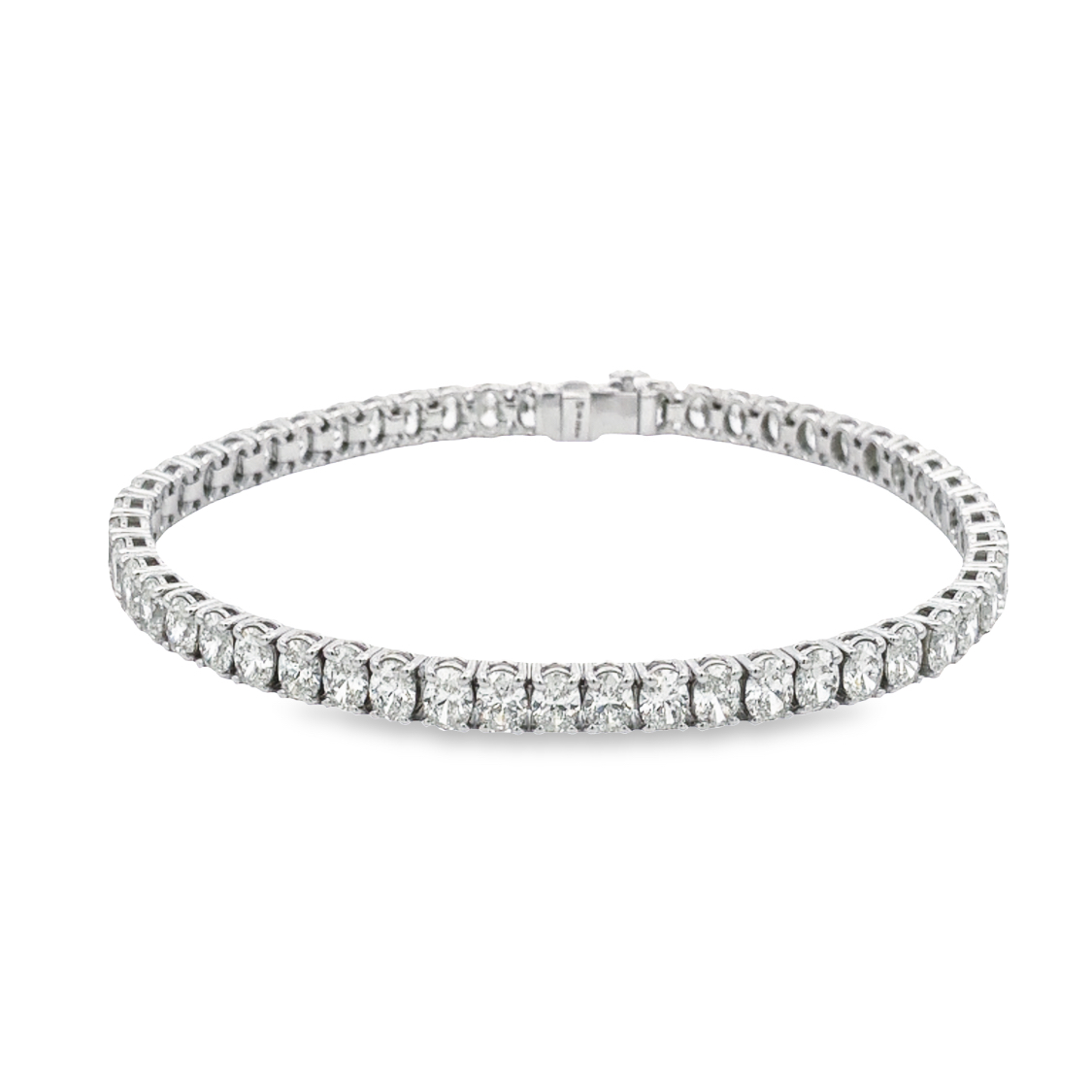 Norman Silverman 18K White Gold Tennis Bracelet with 52 Oval Cut Diamonds 10.01 TCW G-H VS