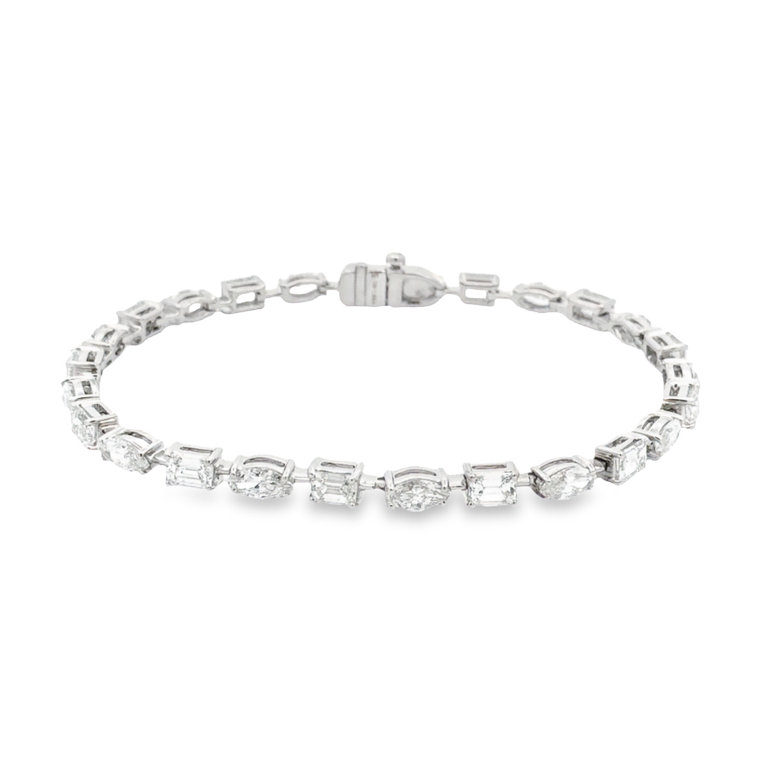 Norman Silverman 18K White Gold Bracelet with 26 Alternating Marquise & Emerald Cut Diamonds 7.19 TCW G-H VS