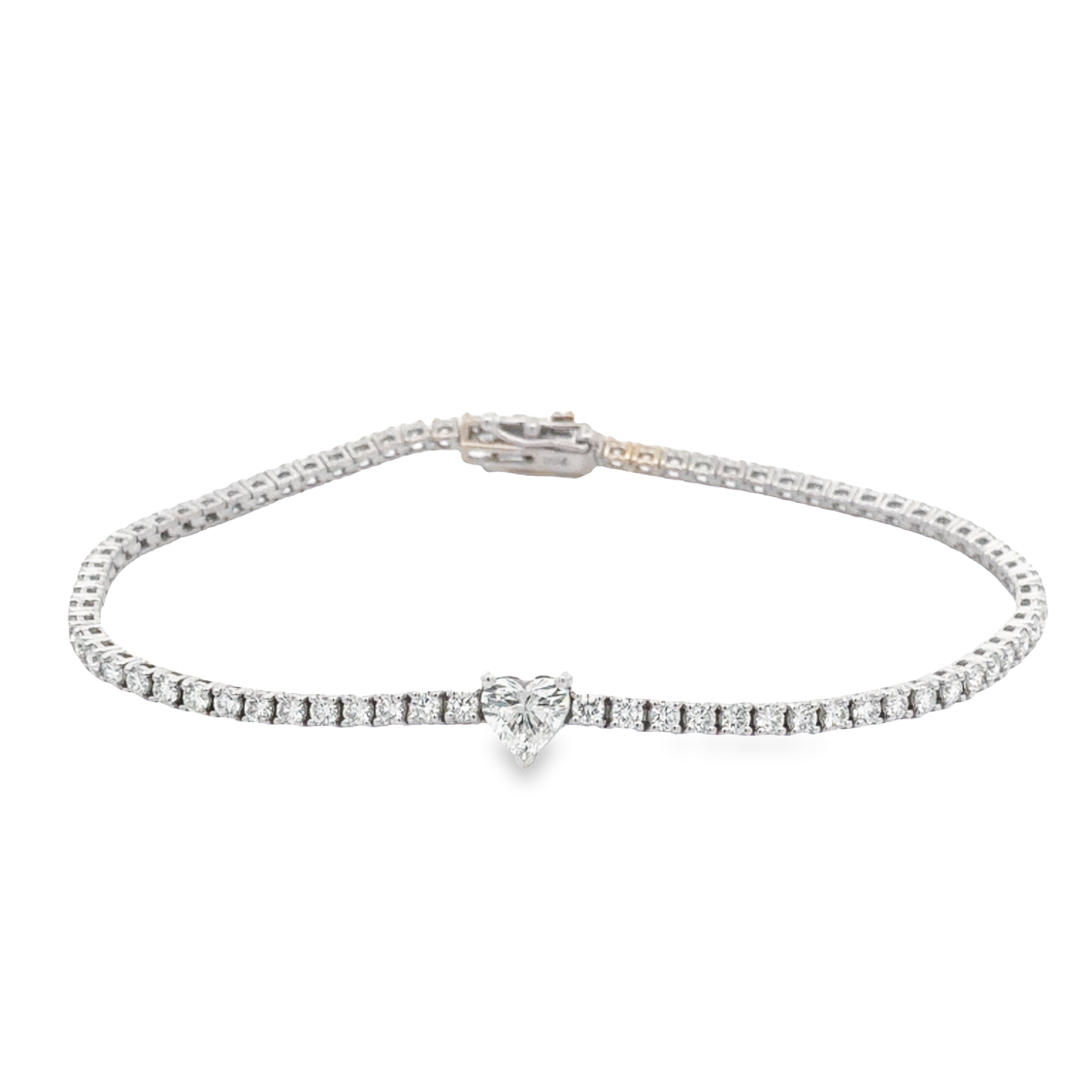 Norman Silverman 18K White Gold Bracelet with 1 Heart Shape Diamond 0.52 TCW & 75 Round Brilliant Cut Diamonds 2.30 TCW G-H VS