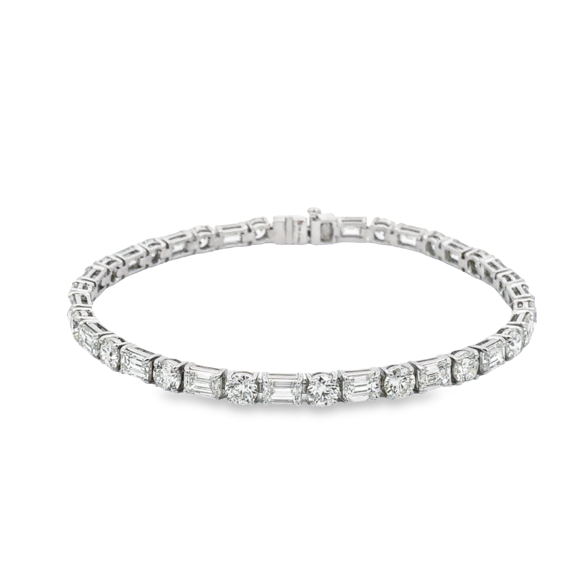Norman Silverman 18K White Gold Bracelet with 19 Emerald Cut Diamonds7.63 TCW & 19 Round Brilliant Cut Diamonds G-H VS