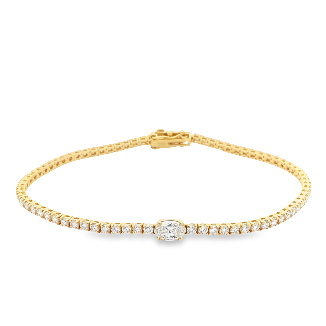 Norman Silverman 18K Yellow Gold Bracelet with 1 Oval Center Diamond 0.50 TCCW & 75 Round Brilliant Cut Diamonds 2.42 TCW G-H VS