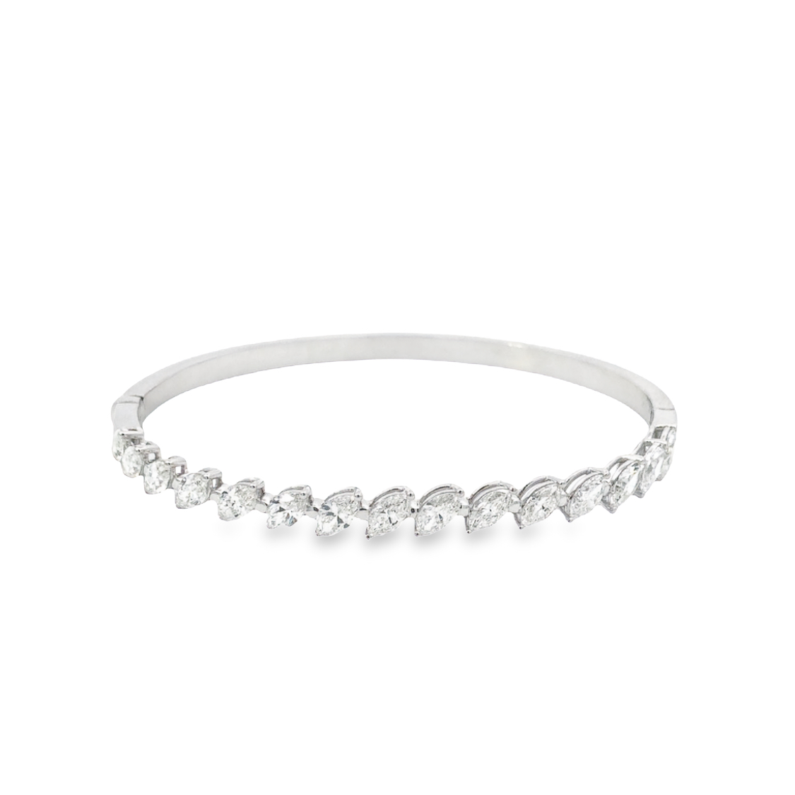 Norman Silverman 18K White Gold Marquise Diamond Hinge Bangle