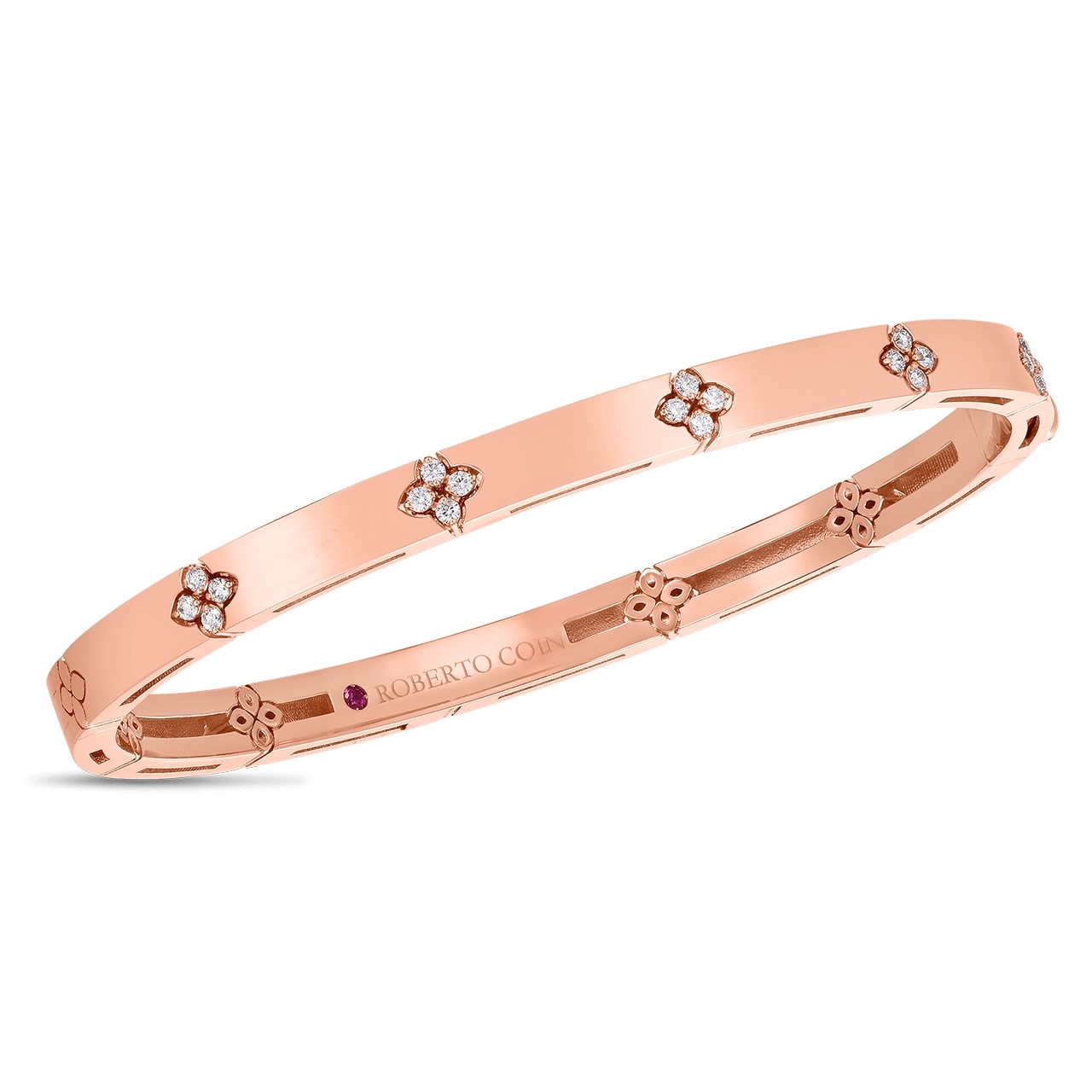 Roberto Coin 18K Rose Gold Love in Verona Bangle Bracelet 48x58 with 20 Round Diamonds 0.15 Tcw G-H SI