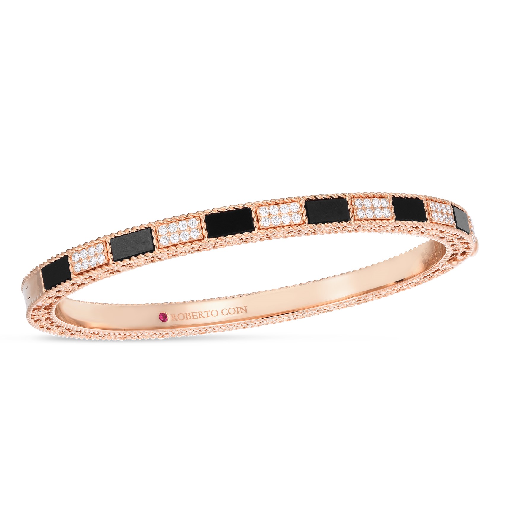 Roberto Coin 18K Rose Gold Diamond and Black Jade Mosaic Bangle