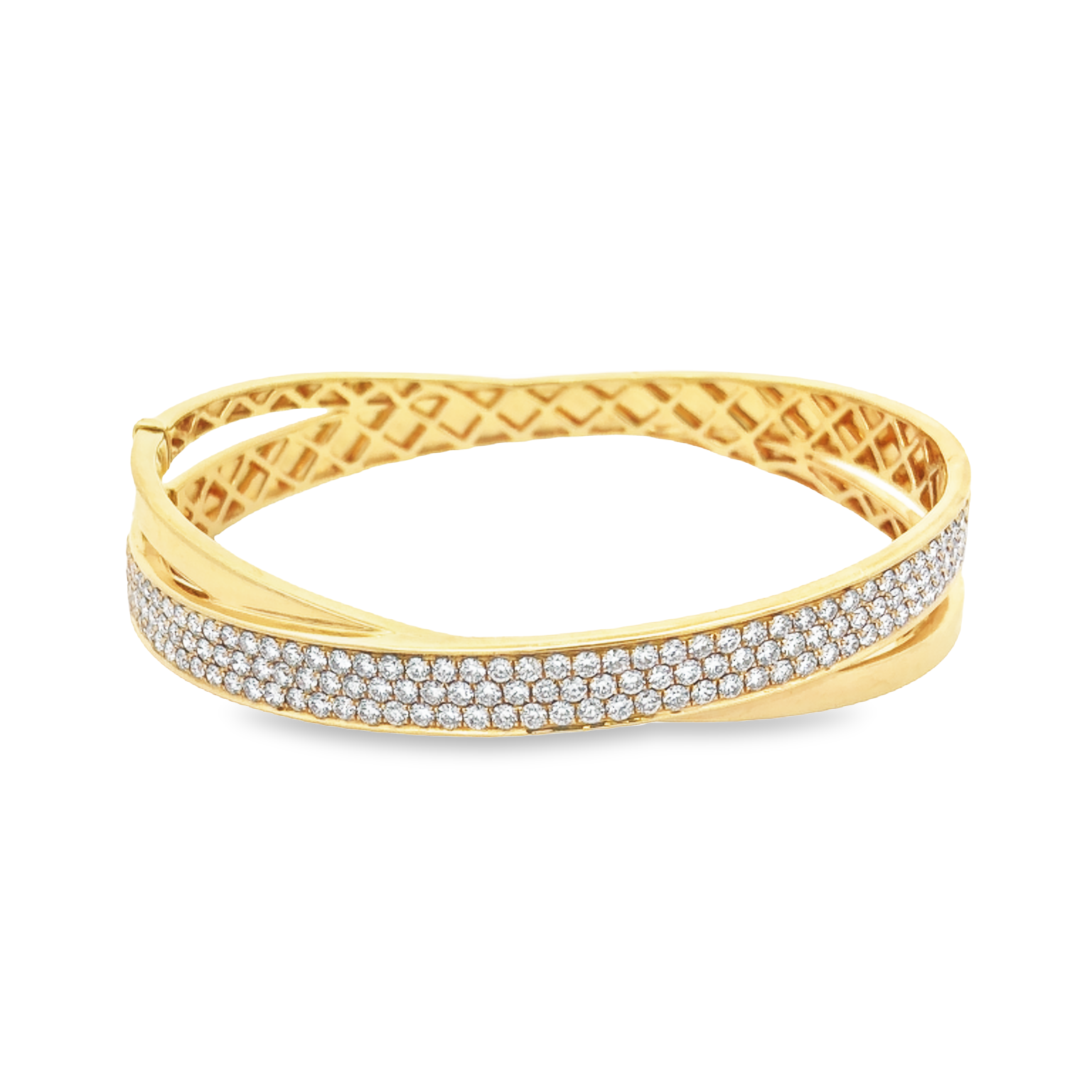 18K Yellow Gold Diamond Pave Crossover Bangle Bracelet