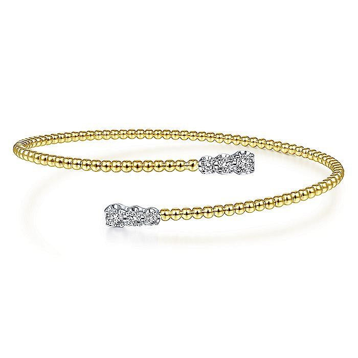 Gabriel & Co. 14K Yellow and White Gold Bujukan Graduating Diamond Bypass Bangle