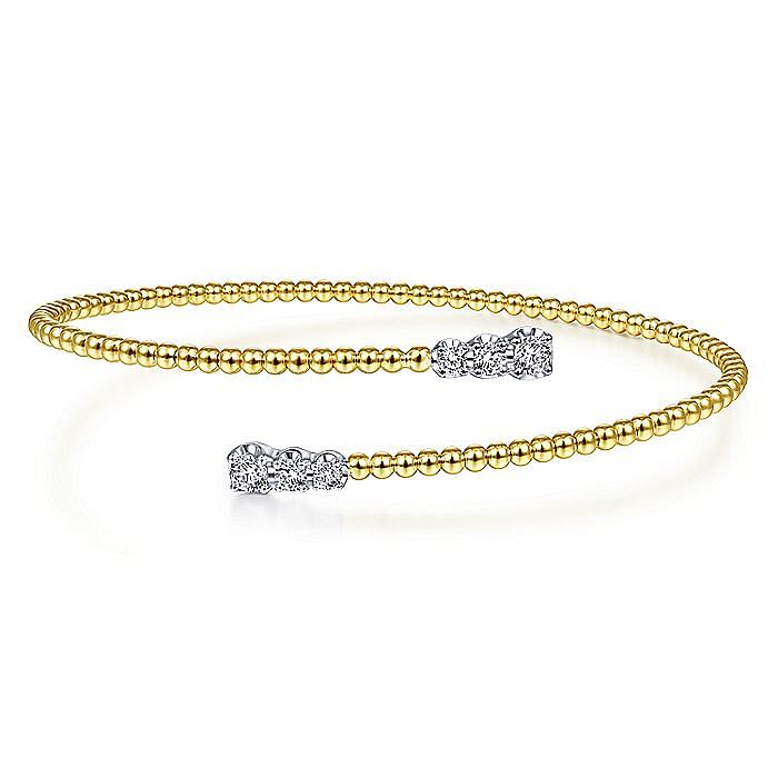 Gabriel & Co. 14K Yellow and White Gold Bujukan Graduating Diamond Bypass Bangle