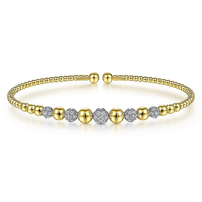 Gabriel & Co. 14K Yellow and White Gold Bujukan Diamond Stations Bangle Bracelet