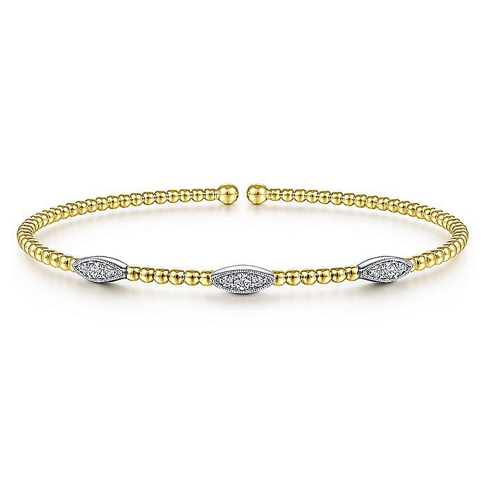 Gabriel & Co. 14K Yellow and White Gold Bujukan Diamond Marquise Stations Bangle Bracelet