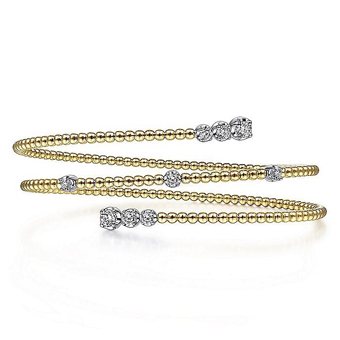 Gabriel & Co 14K Yellow and White Gold Diamond Wrap Bangle