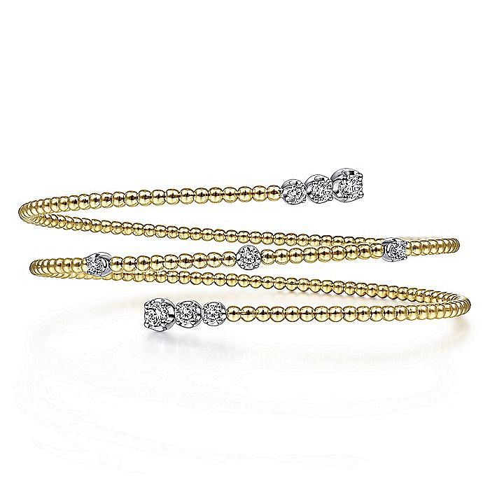 Gabriel & Co 14K Yellow and White Gold Diamond Wrap Bangle