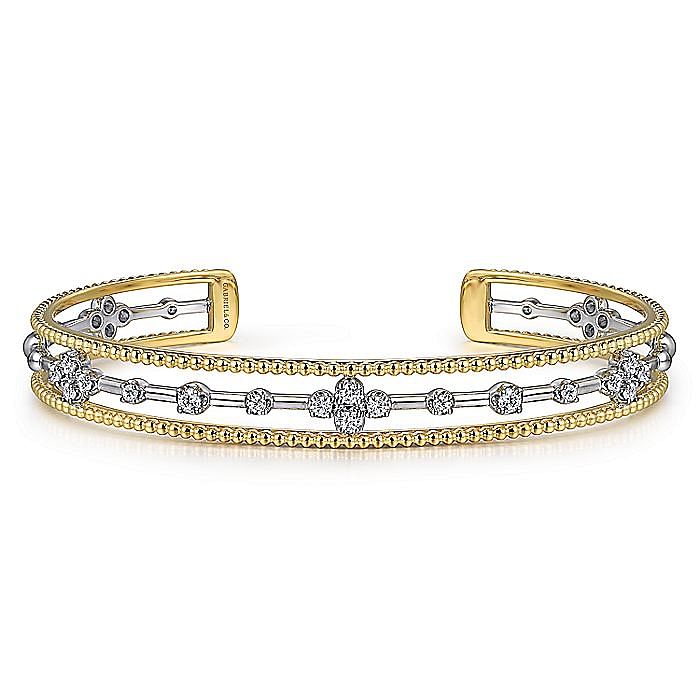 Gabriel & Co. 14K White and Yellow Gold Diamond Bujukan Cuff Bangle