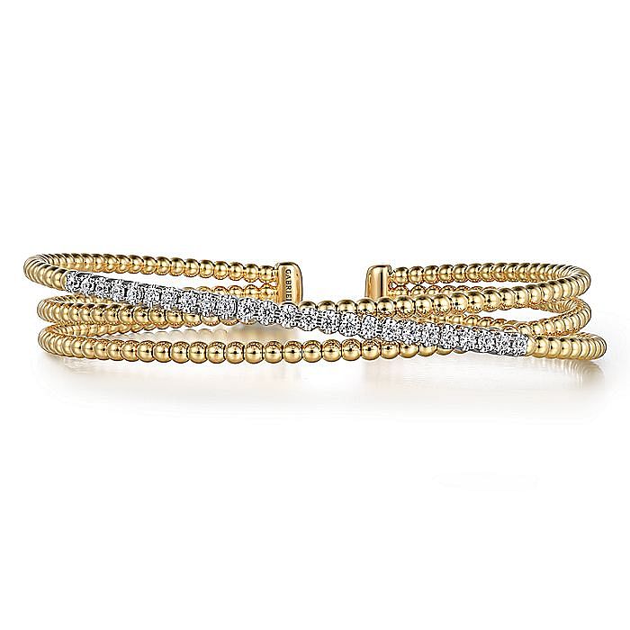 Gabriel & Co 14K Yellow and White Gold Bujukan Diamonds Criss Cross Bangle Bracelet