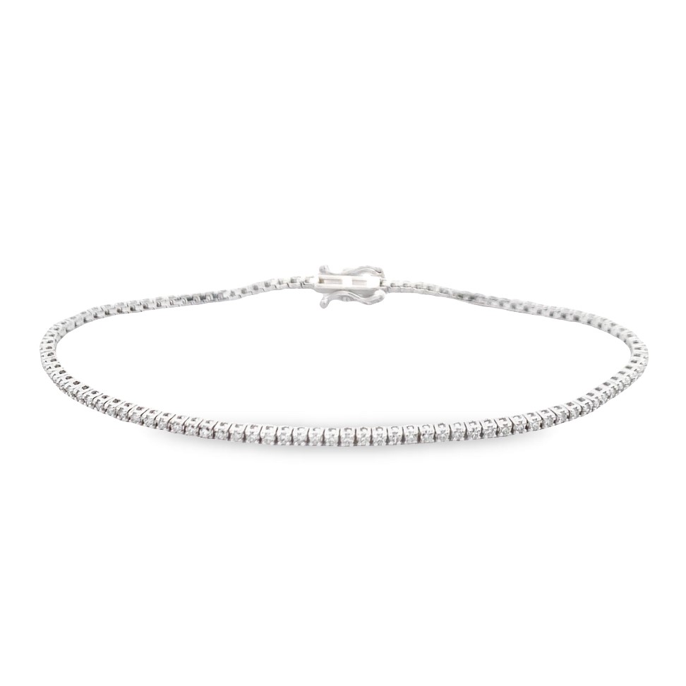 14K White Gold Tennis Bracelet with 103 Round Brilliant Cut Diamonds 1.00 TCW H SI1