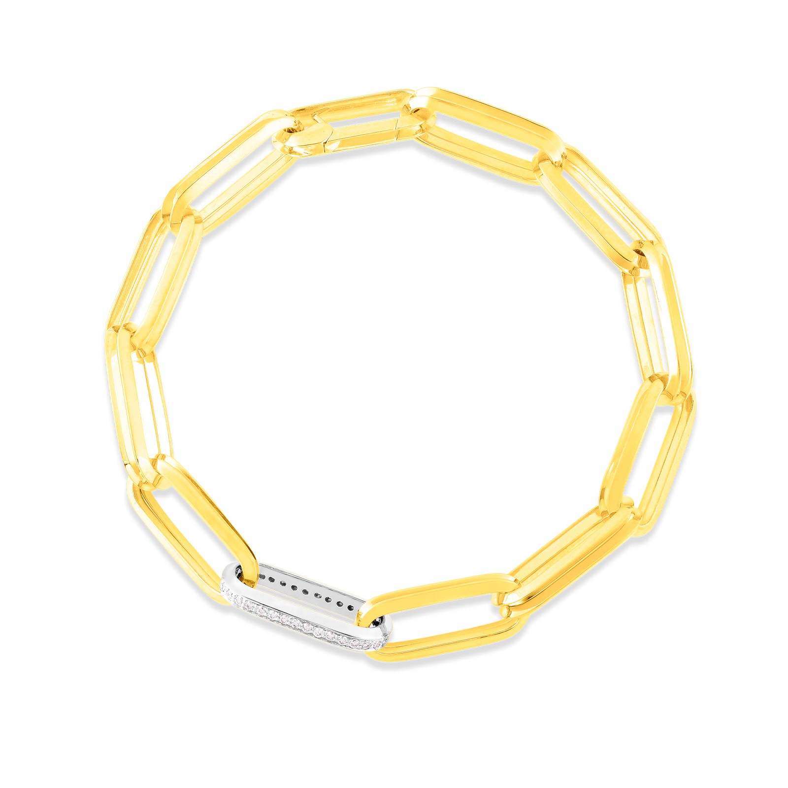 Roberto Coin 18K Yellow & White Gold Diamond Gents Paperclip Link Bracelet