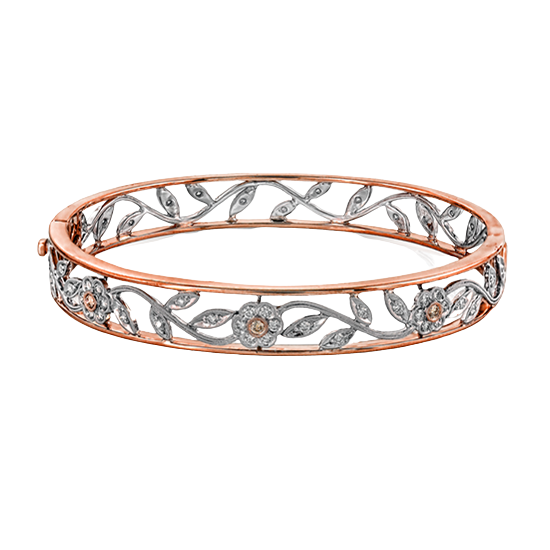 Simon G 18K White & Rose Gold Bangle with 50 Round Diamonds .73 Tcw G-H VS2-SI1 & 3 Pink Diamonds .09 Tcw