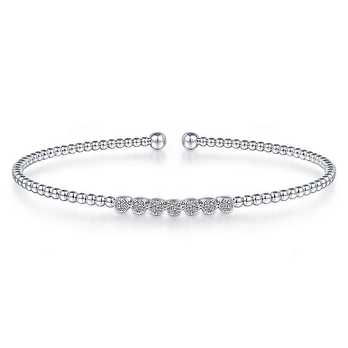 Gabriel & Co. 14K White Gold Bujukan Bead and Cluster Diamond Bangle Bracelet