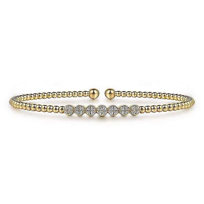 Gabriel & Co. 14K Yellow Gold Bujukan Bead and Cluster Diamond Bangle Bracelet