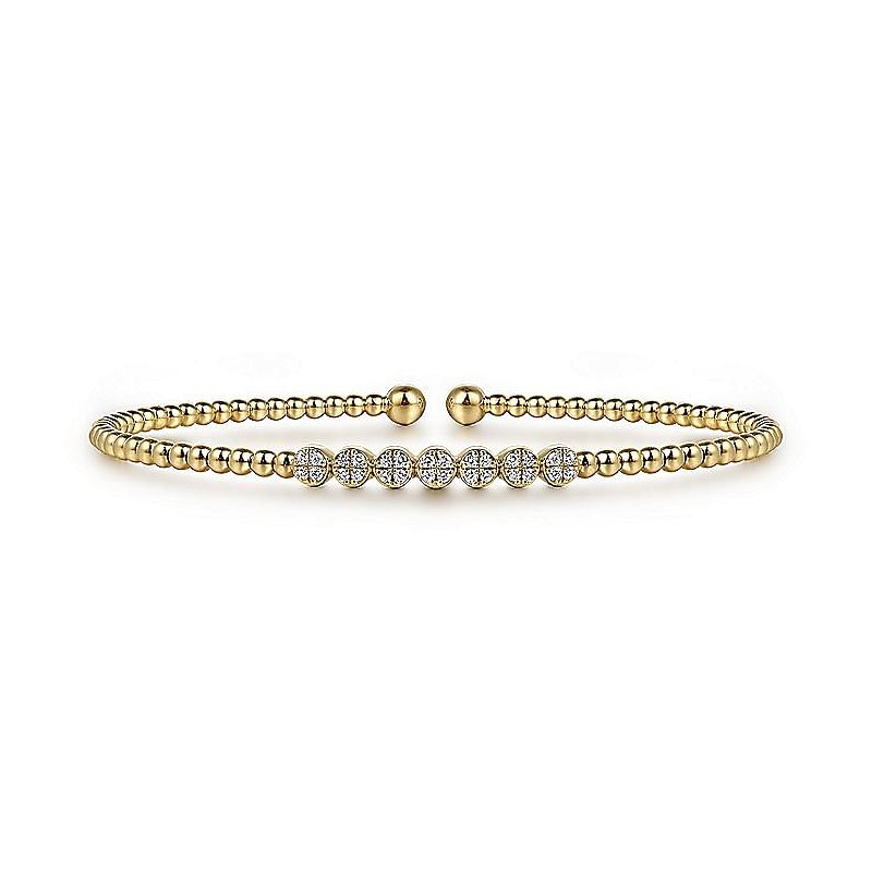 Gabriel & Co. 14K Yellow Gold Bujukan Bead and Cluster Diamond Bangle Bracelet