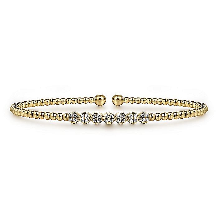 Gabriel & Co. 14K Yellow Gold Bujukan Bead and Cluster Diamond Bangle Bracelet