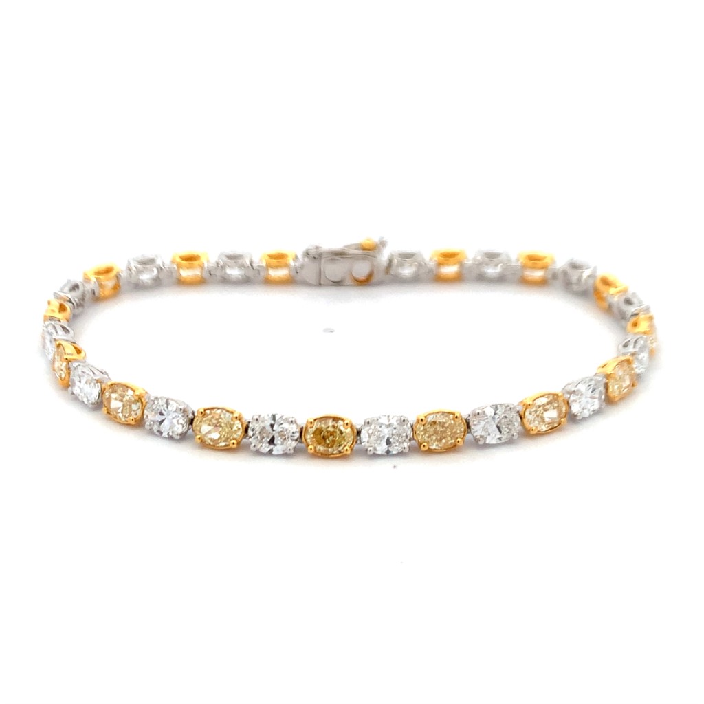 18K Yellow and White Gold Diamond Tennis Bracelet with 16 Oval Yellow Diamonds 5.61 CTW  and 15 Oval Diamonds 4.56 CTW