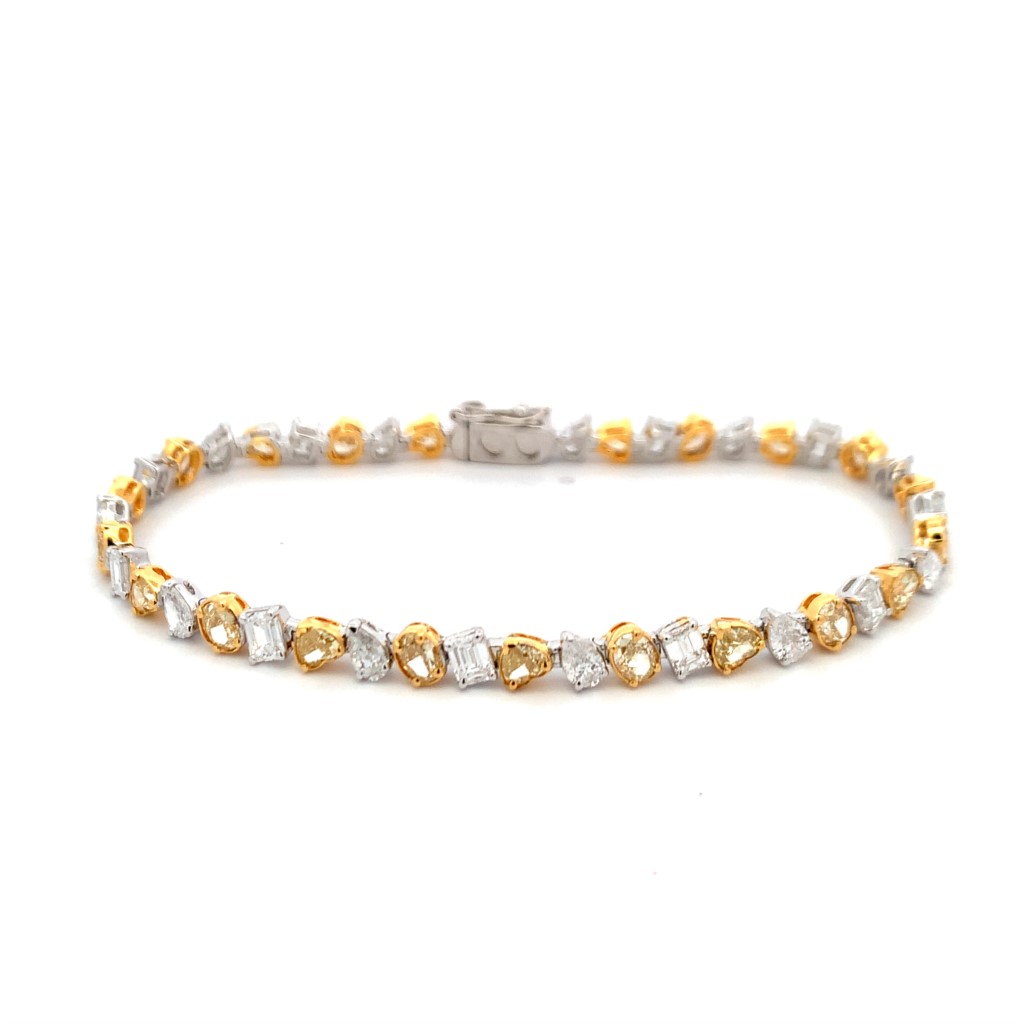 18K Yellow and White Gold Diamond Tennis Bracelet with 22 Various Shaped Yellow Diamonds 4.60 CTW and 22 Various Shaped Daimonds 3.79 CTW