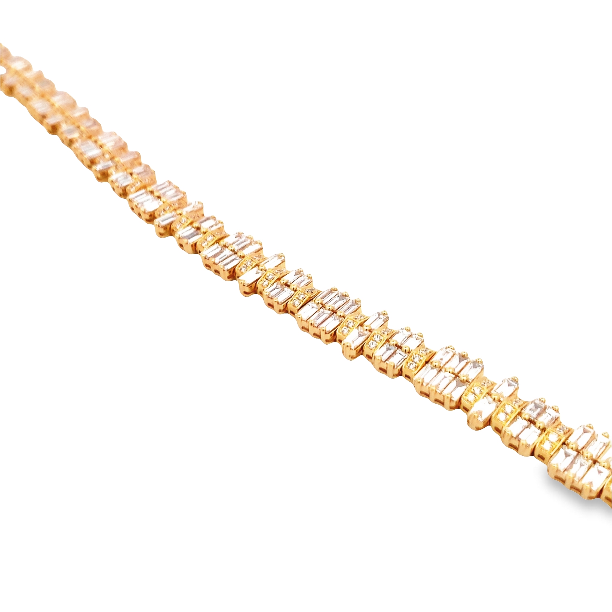 18K Yellow Gold Diamond Baguette Cluster Station Bracelet