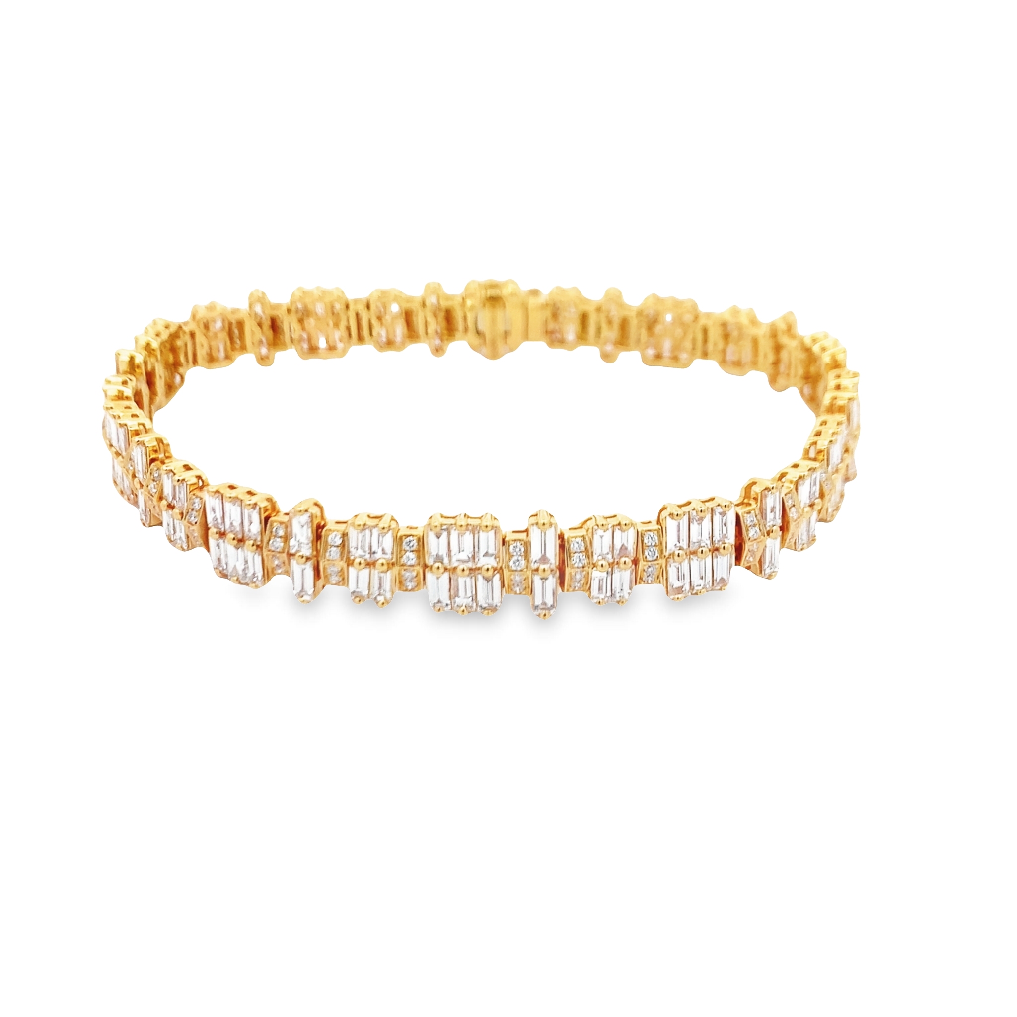 18K Yellow Gold Diamond Baguette Cluster Station Bracelet