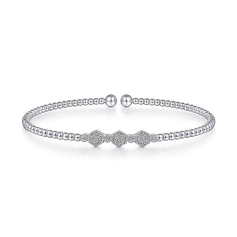 Gabriel & Co. 14K White Gold Bujukan Bead and Hexagon Cluster Diamond Bangle Bracelet